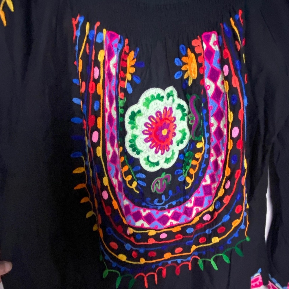 Ruby Yaya Black Embroidered Top Womens Small Boho Festival Artsy Gypsy Whimsical - Picture 7 of 11